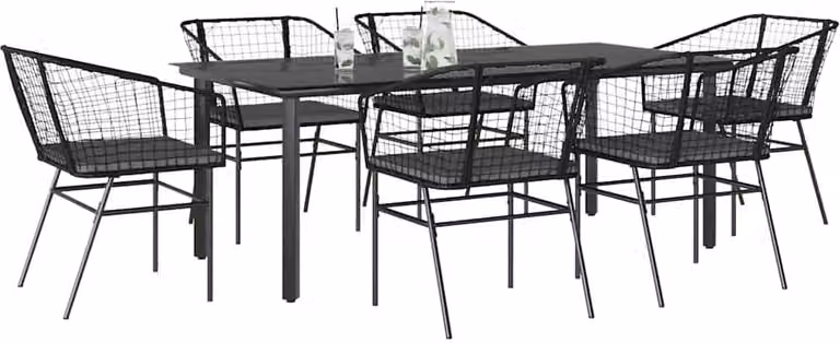Maison Exclusive - Set Pranzo da Giardino 7 pz Nero con Cuscini Polyrattan Vetro