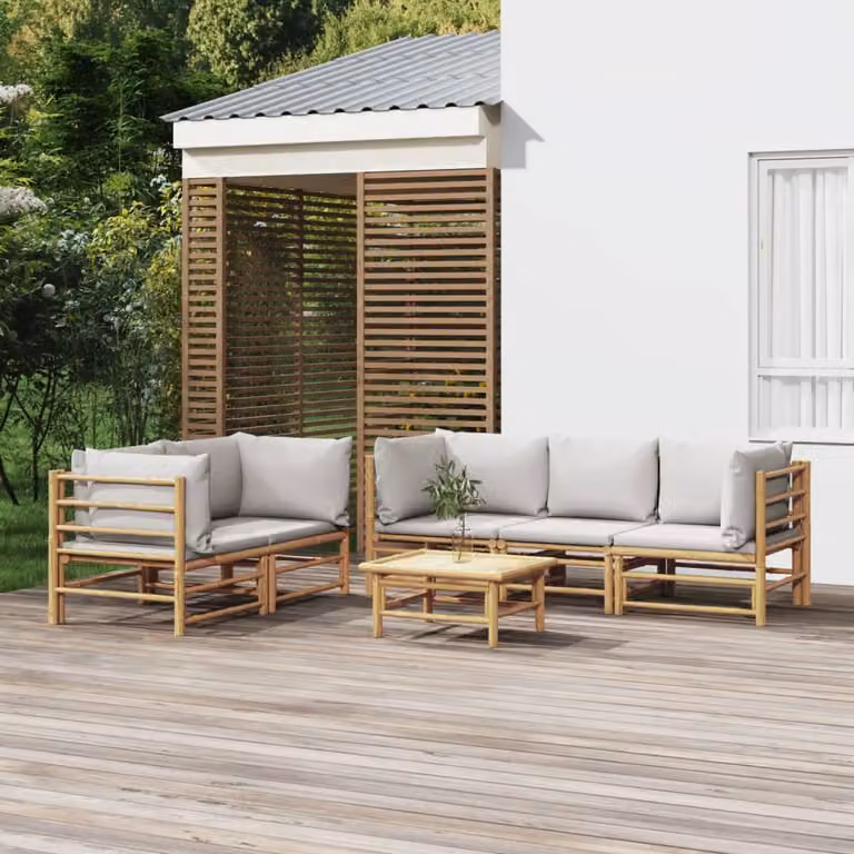 Set Salotto da Giardino vidaXL in Bambu con Cuscini, 6 Pezzi, Grigio e Marrone