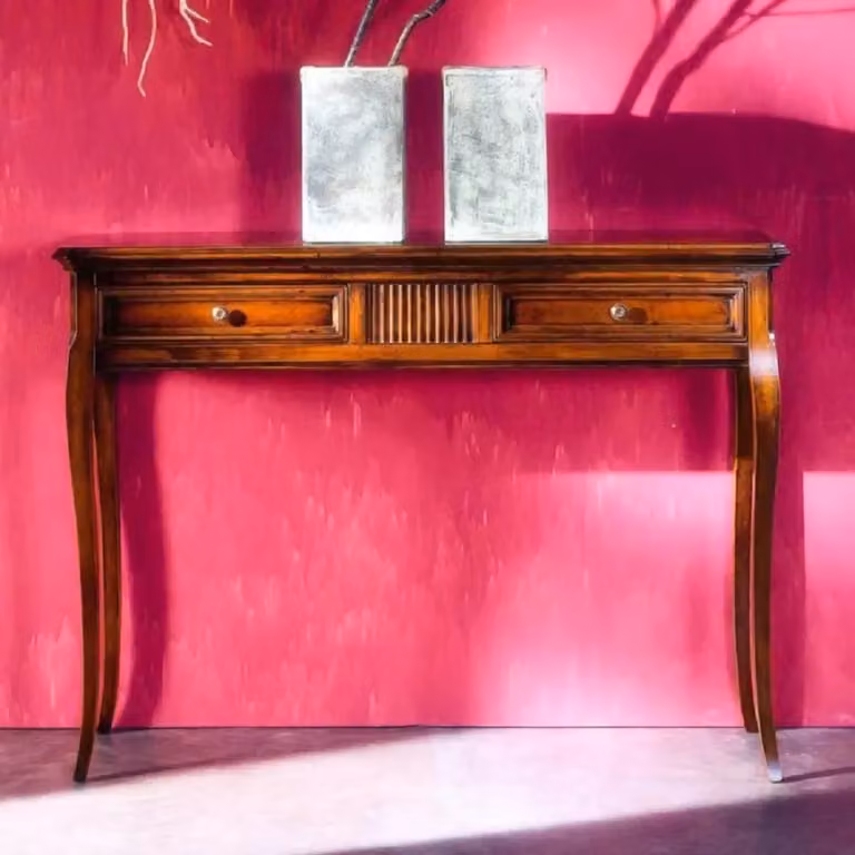 Consolle classica in legno intarsiata con 2 cassetti Mobili2g L/P/H: 110 x 38 x 80 cm
