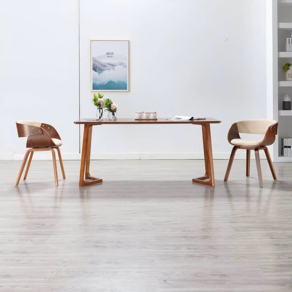 The Living Store Sedia da pranzo in legno curvato color crema e Pelle finta