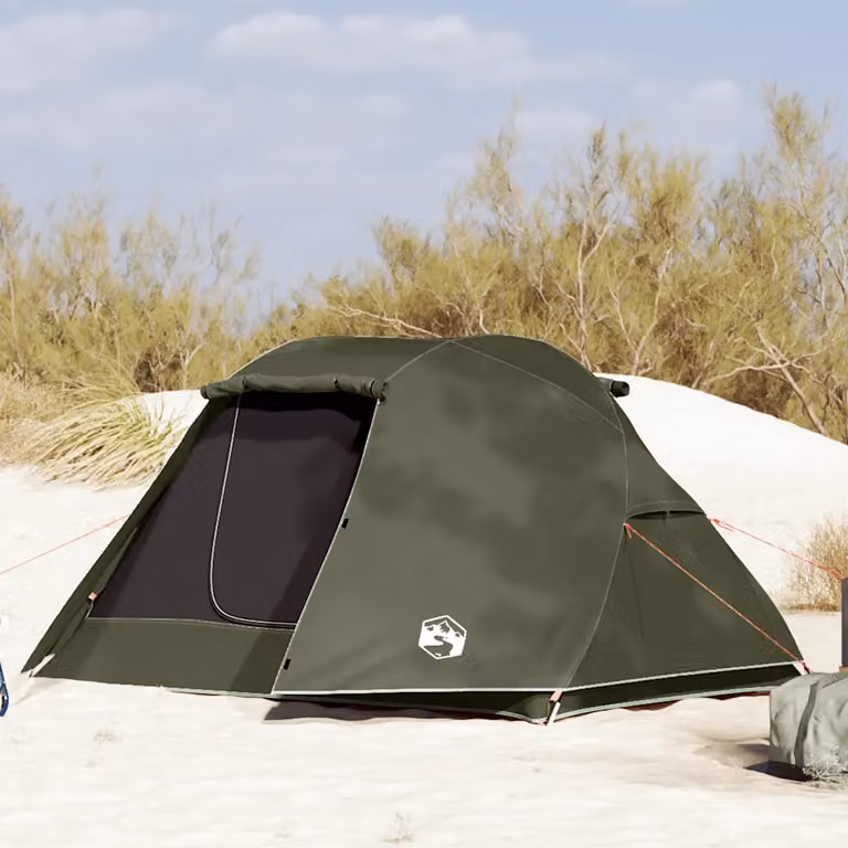 vidaXL Tenda da Pesca per 3 Persone Verde Oliva Impermeabile in Poliestere e Fibra di Vetro