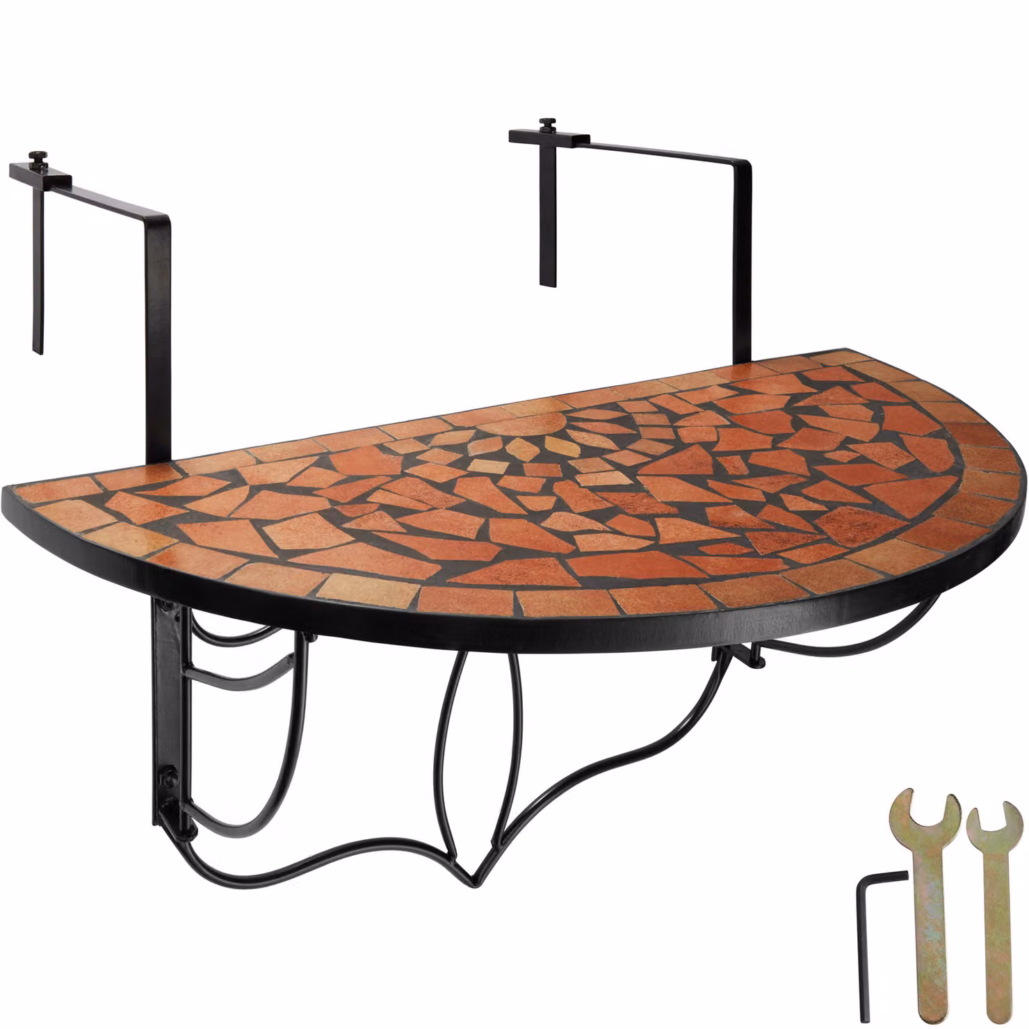 Tavolino da balcone a ribalta TecTake con decorazione a mosaico multicolore e finitura terracotta L: 75 cm, P: 65 cm, H: 62 cm – 1