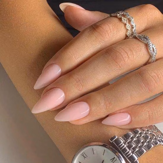 Unghie finte a mandorla, color rosa cipria, set da 24 pezzi con accessori