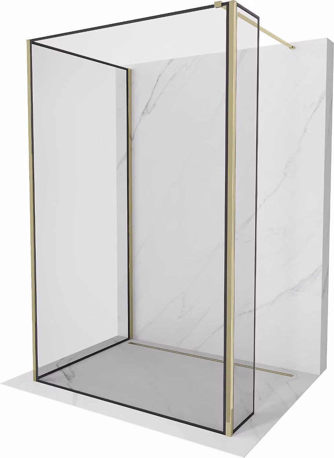 Mexen Kioto parete doccia Walk-in 100 x 100 x 40 cm, cornice nera, dorata - 800-100-100-221-50-70-040