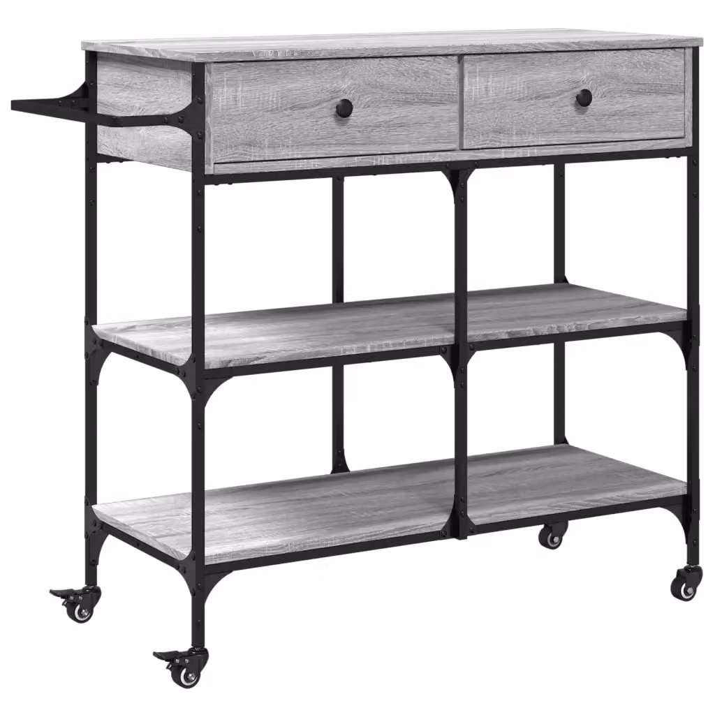 Carrello da cucina e scaffale in stile industriale Design Mania, colore grigio, in legno e metallo con ruote, L: 105 cm, P: 42 cm, H: 95 cm – 2