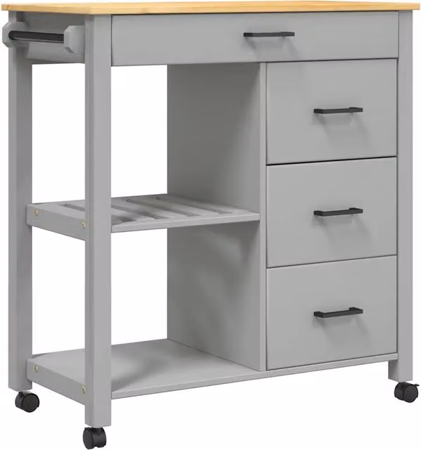 Carrello da Cucina MONZA 84x40x88,5 cm in Legno Massello di Pino CFW4699191