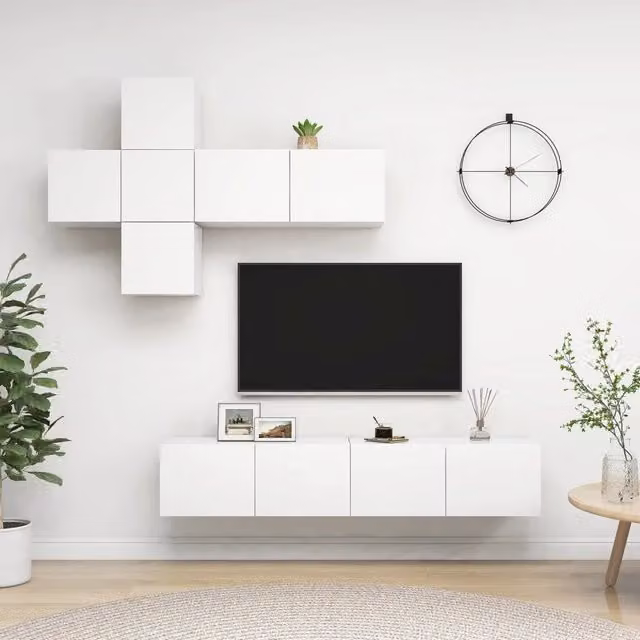 Set Mobili Porta TV 7 pz Bianco in Legno Multistrato 3078708