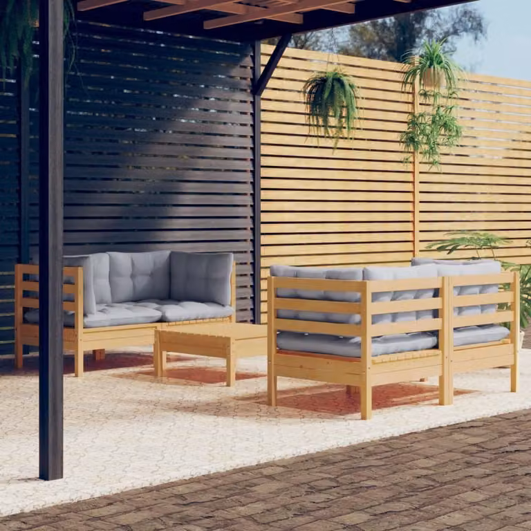 Maison Exclusive - Set Divani da Giardino 5 pz con Cuscini Grigi Massello di Pino