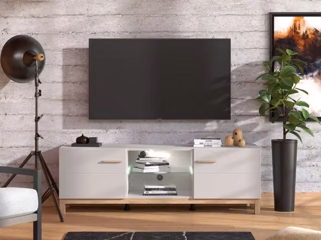 Mobile porta TV Dosimo DMORA con un ripiano, colore beige, L: 154 cm, P: 41,5 cm, H: 50,5 cm – 1