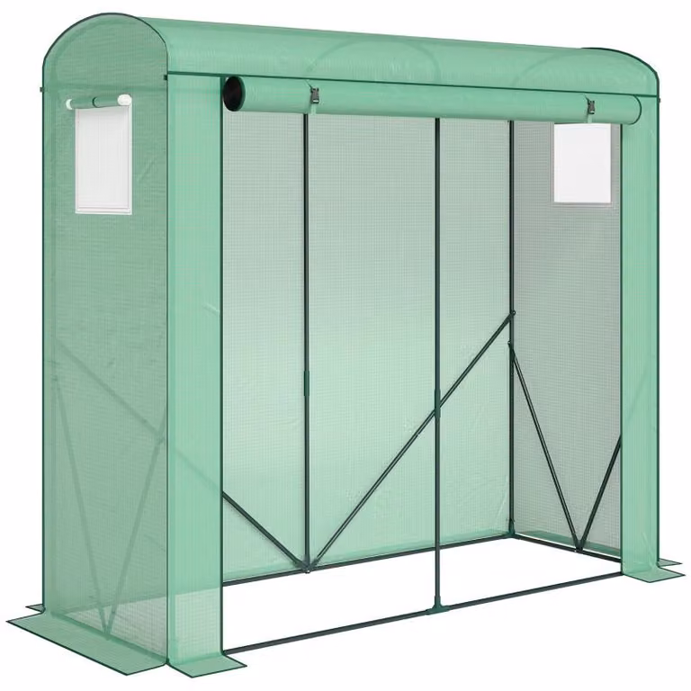 Serra a tunnel Moonbite, dimensioni 200 x 75 x 188 cm, con porta a rullo, 2 finestre a griglia, copertura in polietilene da 140 g/m² con orlo di 10 cm, struttura in acciaio verniciata a polvere, colore verde