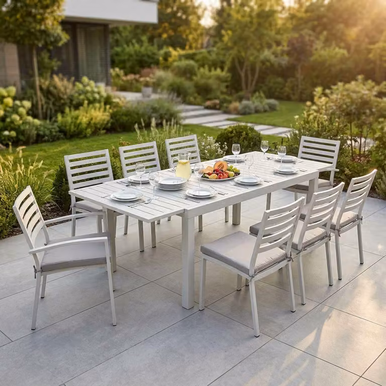 Milani Home - Set Tavolo Giardino Allungabile Rettangolare 160/240x90 Con 6 Sedie E 2 Poltrone In Alluminio Tortora Da Esterno - Tortora