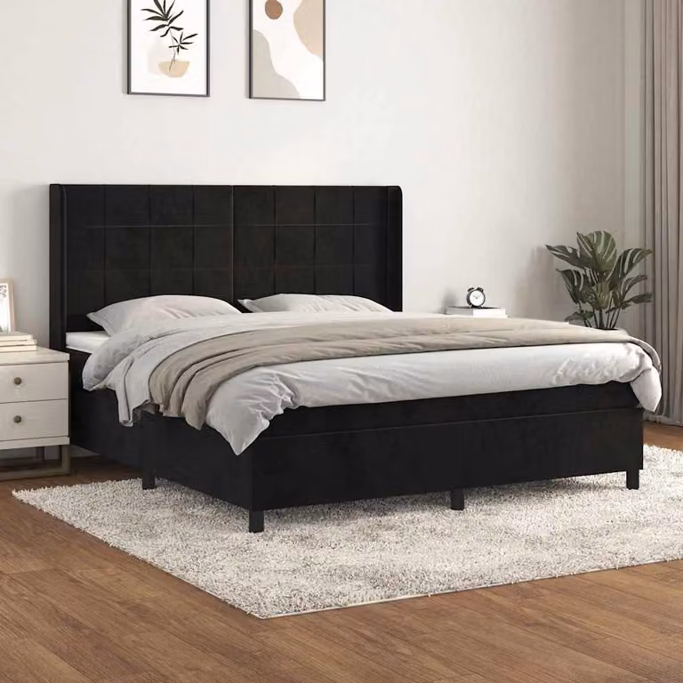 vidaXL Giroletto a Molle con Materasso in Velluto Nero L/P/H: 160 x 200 x 128 cm