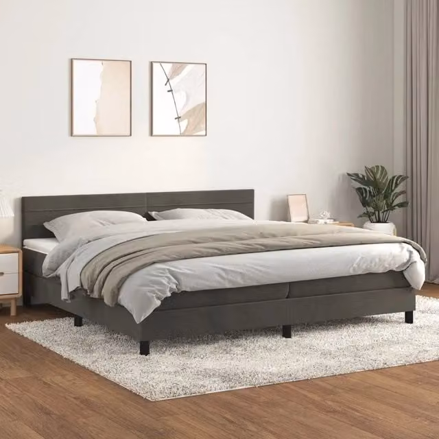 Letto Ibrido con Giroletto a Molle e Materasso vidaXL in Velluto Grigio e Bianco L: 200 cm, P: 200 cm, H: 203 cm – 1