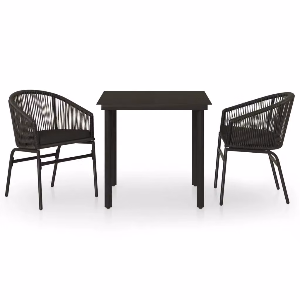 Set da pranzo da giardino moderno vidaXL in metallo e vetro nero 3 pezzi – 2