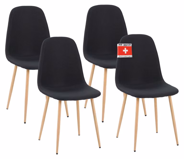 Set di 4 sedie per sala da pranzo FANO nero - Comoda sedia imbottita per un design moderno ed elegante al tavolo da pranzo - Sedia da cucina o da sala da pranzo con un'elevata capacità di carico fino a 110 kg