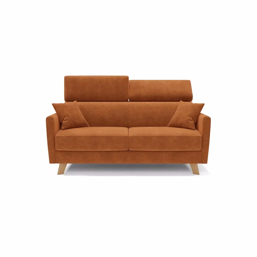 Divano letto matrimoniale Francy Divani.Store in tessuto impermeabile arancio con poggiatesta regolabili, L: 160 cm, L/P/H del materasso: 120 x 197 cm – 2