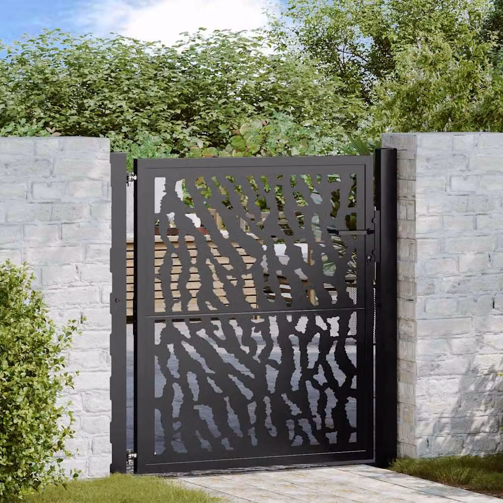 Cancello da giardino singolo vidaXL in acciaio nero con design a traliccio L: 110 cm, H: 106 cm, P: 10 cm