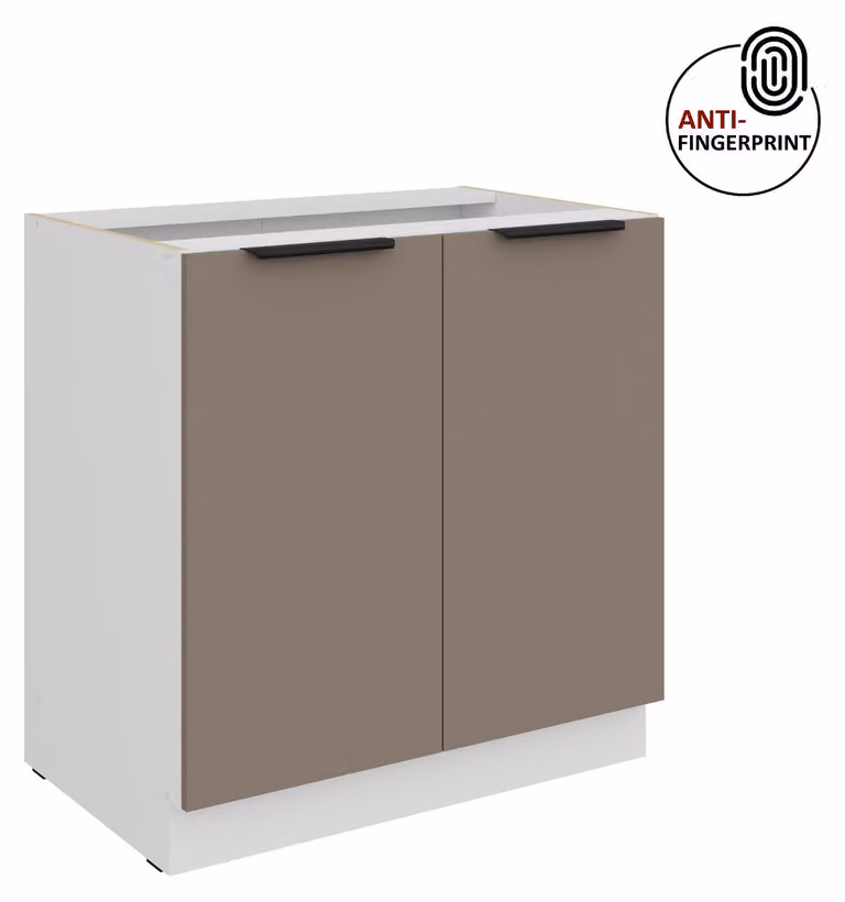 Mobile base da cucina da 80 cm, cucina ARIA grigio sabbia ultra opaco + bianco opaco, frontali di alta qualità con rivestimento anti-impronta, cucina a incasso, blocco cucina