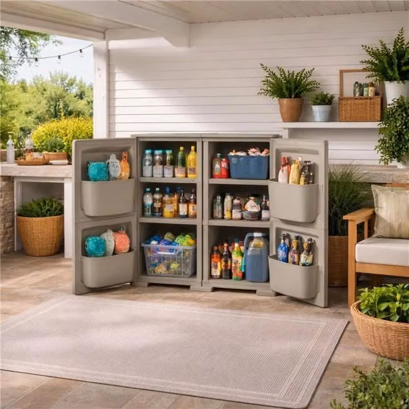 Mobile Multiuso Tontarelli Talpa Beige con 2 Ante, Ripiani e 4 Tasche Laterali L/P/H: 79 x 43 x 85,5 cm – 2
