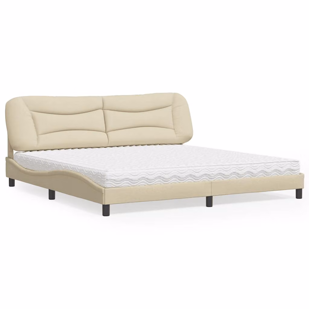 Letto con Materasso Hvar vidaXL in Tessuto Beige e Bianco L/P/H: 200 x 200 x 74,5 cm