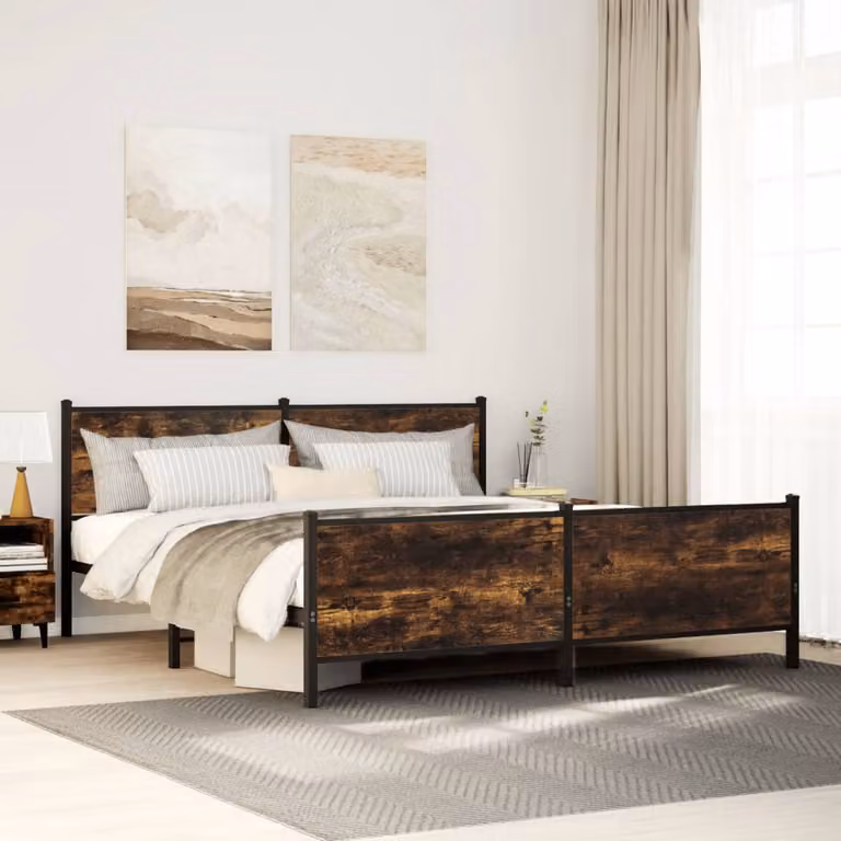 Giroletto in metallo vidaXL senza materasso colore rovere fumo L/P/H: 200 x 180 x 91,5 cm