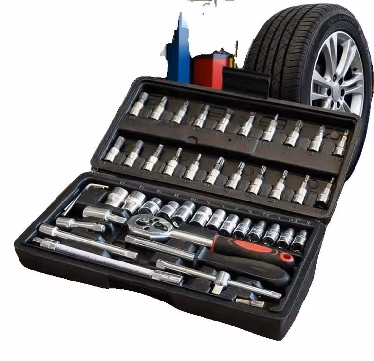 Set di attrezzi per riparazioni auto, 46 pezzi, impugnature ergonomiche, nero