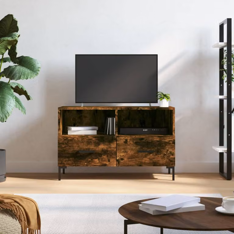 Mobile Porta TV vidaXL Rovere Fumo in Legno e Metallo con Ruote, L 80 cm x P 36 cm x H 50 cm