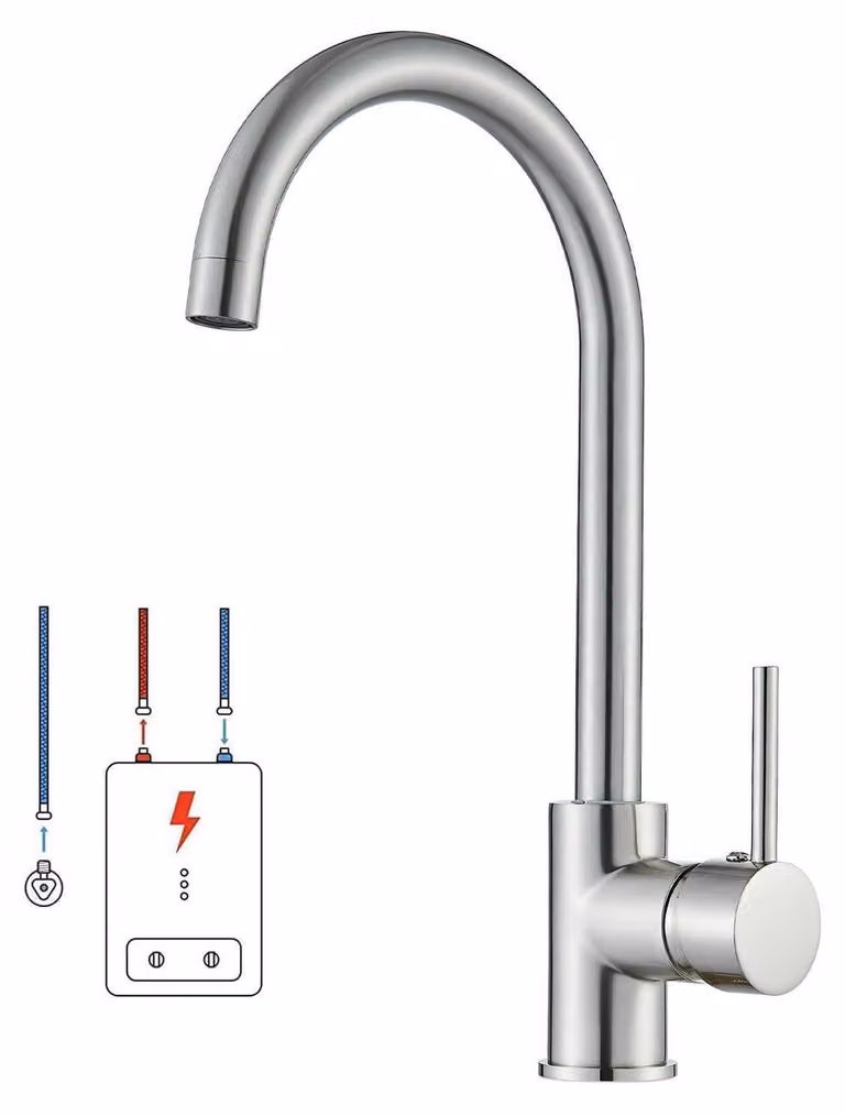 Miscelatore monocomando per lavello, acciaio inossidabile, bassa pressione, rotazione a 360°, attacco G3/8
