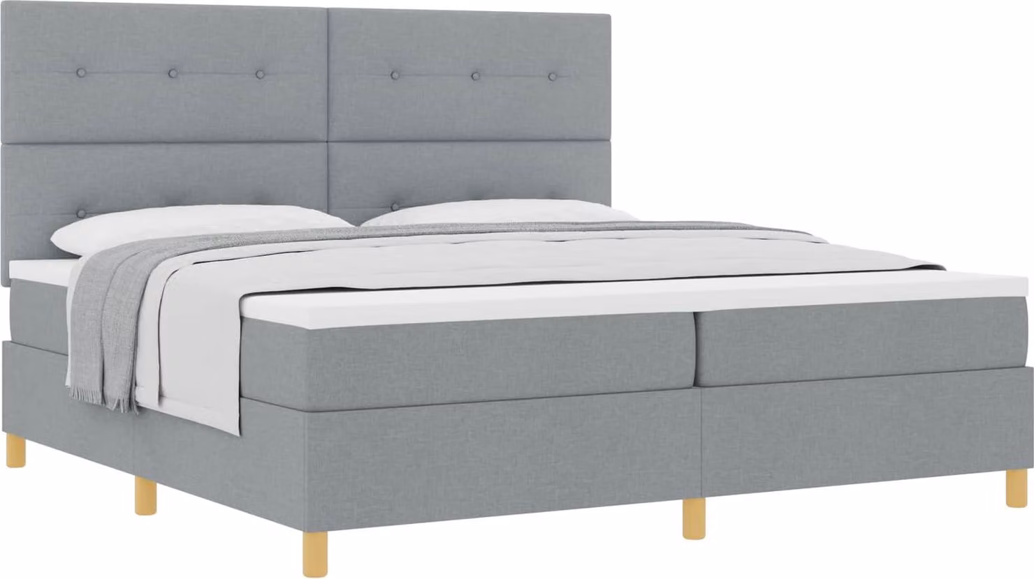 Letto a molle con testiera grigio chiaro 200 x 200 cm in tessuto