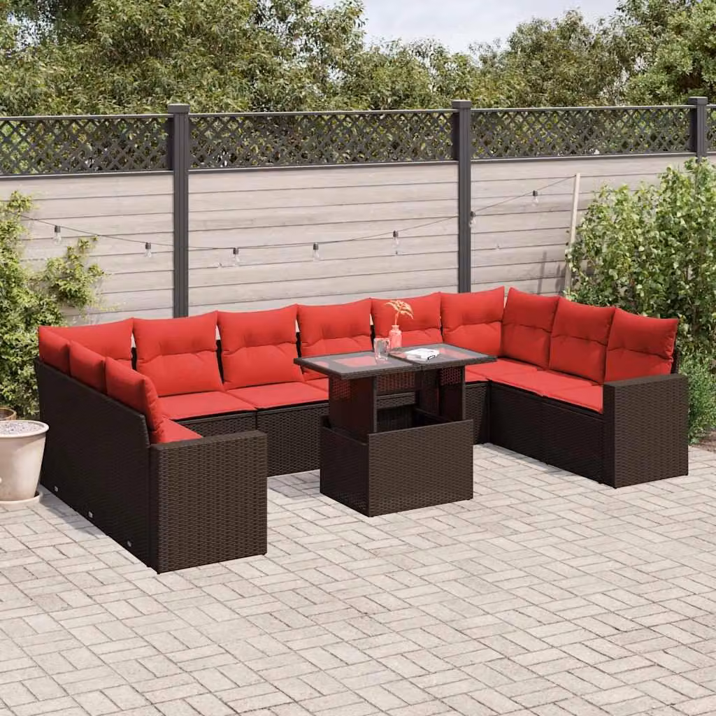 Maison Exclusive - Set da giardino 11 pezzi con cuscini, marrone, polyrattan