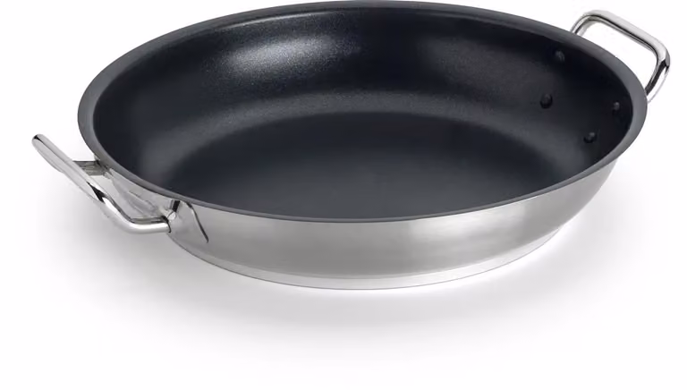 Tegame antiaderente in acciao inox per induzione, due maniglie, diam. 32cm