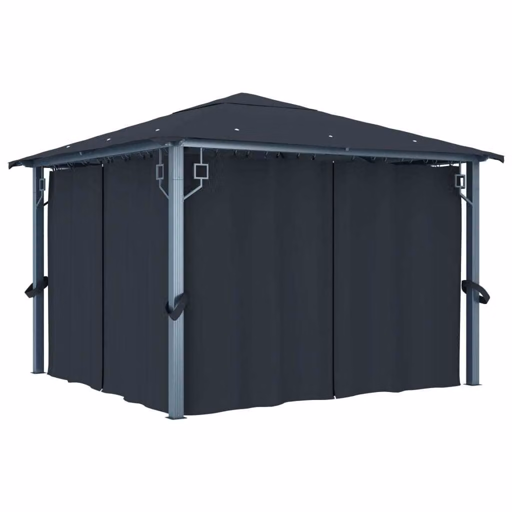 The Living Store gazebo con tende 300×300 cm in alluminio antracite