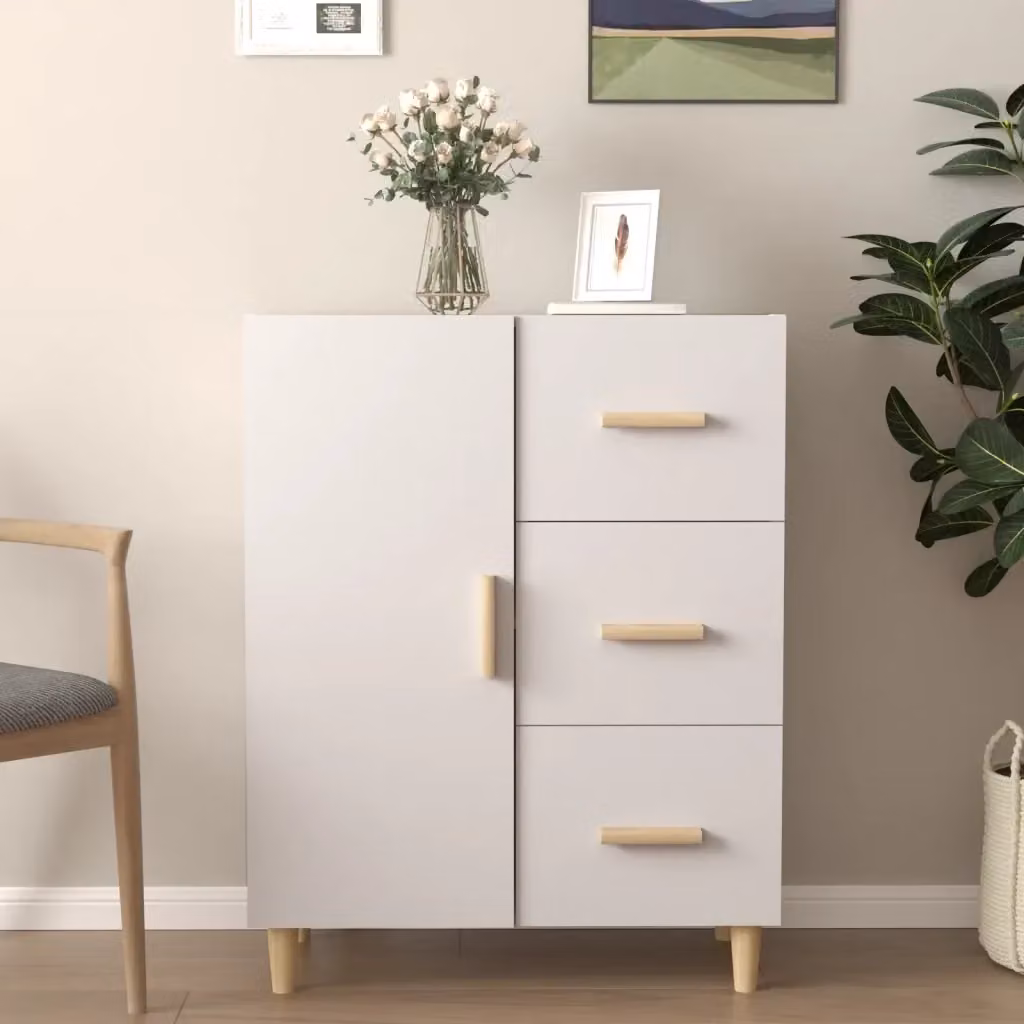 Credenza Buffet da pranzo Bianca in Legno Multistrato L: 69,5 cm, P: 34 cm, H: 90 cm – 2