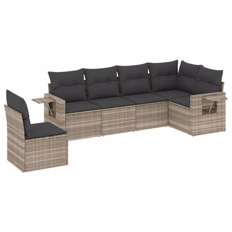 Set Divano da Giardino 6pz con Cuscini Grigio Chiaro Polyrattan