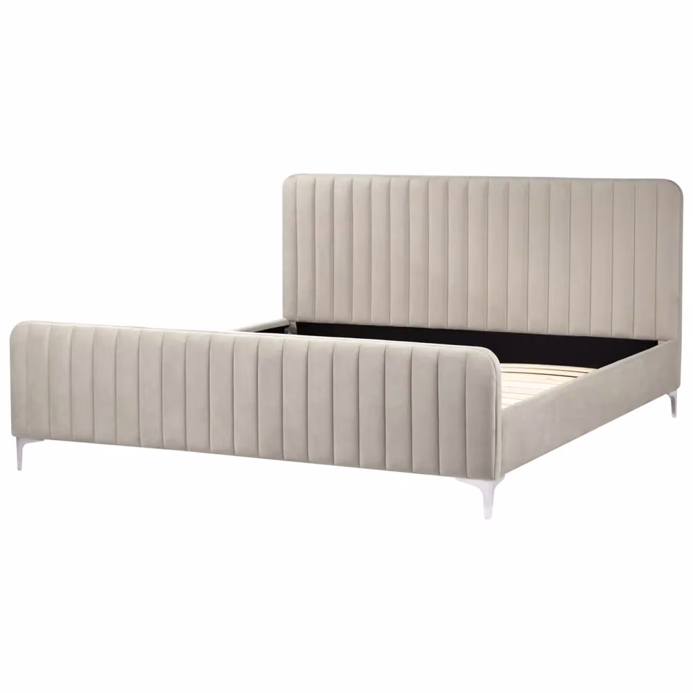 Letto Beliani in velluto grigio con testiera trapuntata e gambe in metallo, design moderno, L/P/H: 180 x 200 x 101 cm – 2