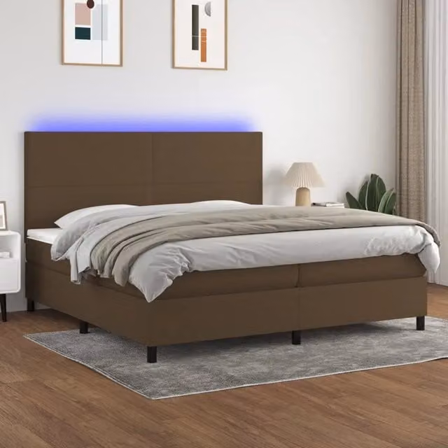 Letto matrimoniale moderno vidaXL con materasso ibrido, illuminazione LED sottostante e porta USB, marrone e bianco, L: 200 cm, P: 200 cm, H: 128 cm – 1