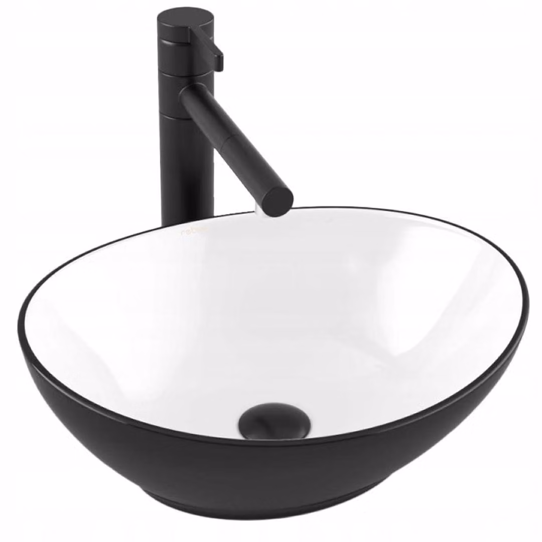 Lavabo da appoggio ovale in Vetroceramica bianco e nero – Vasca 42 x 34 cm