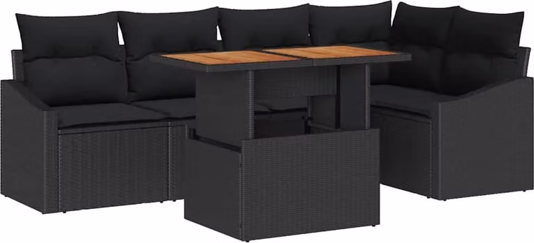 Set da Pranzo per Giardino con cuscino 6 pcs Nero e Marrone