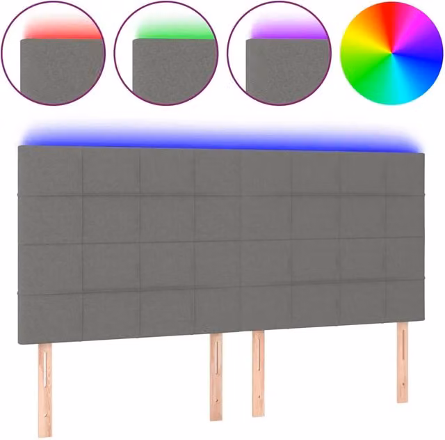 Testata del letto moderna con illuminazione LED e porta di ricarica USB in tessuto grigio, L: 180 cm, P: 5 cm, H: 118/128 cm – 1