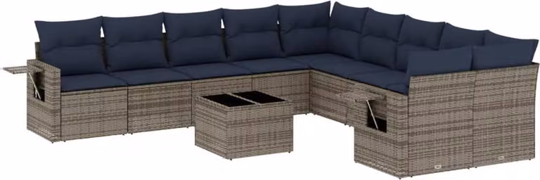 Set Divani da Giardino 11 pz con Cuscini Grigio in Polyrattan
