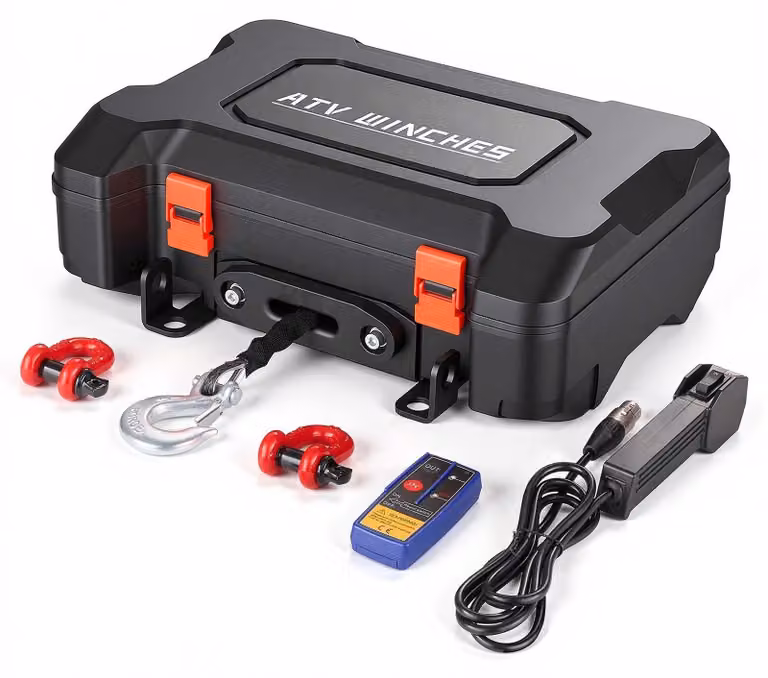 Avvolgitori elettrici per cavi - Motorizzazioni a 12 V - Capacità di traino: 1587 kg - Cavo sintetico con sistema di guida - Telecomando wireless - Avvolgitori portatili per ATV, UTV e fuoristrada - Include gancio di traino e cinghia