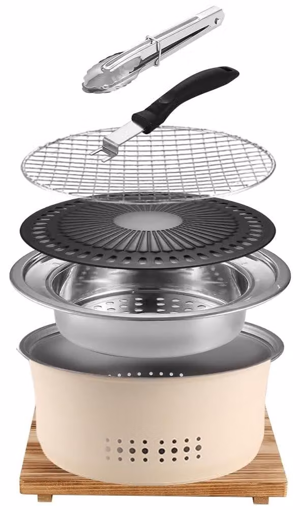 Barbecue a carbonella - Griglia portatile - 10,5 pollici - Acciaio inossidabile - Rivestimento antiaderente - Con pinza per alimenti