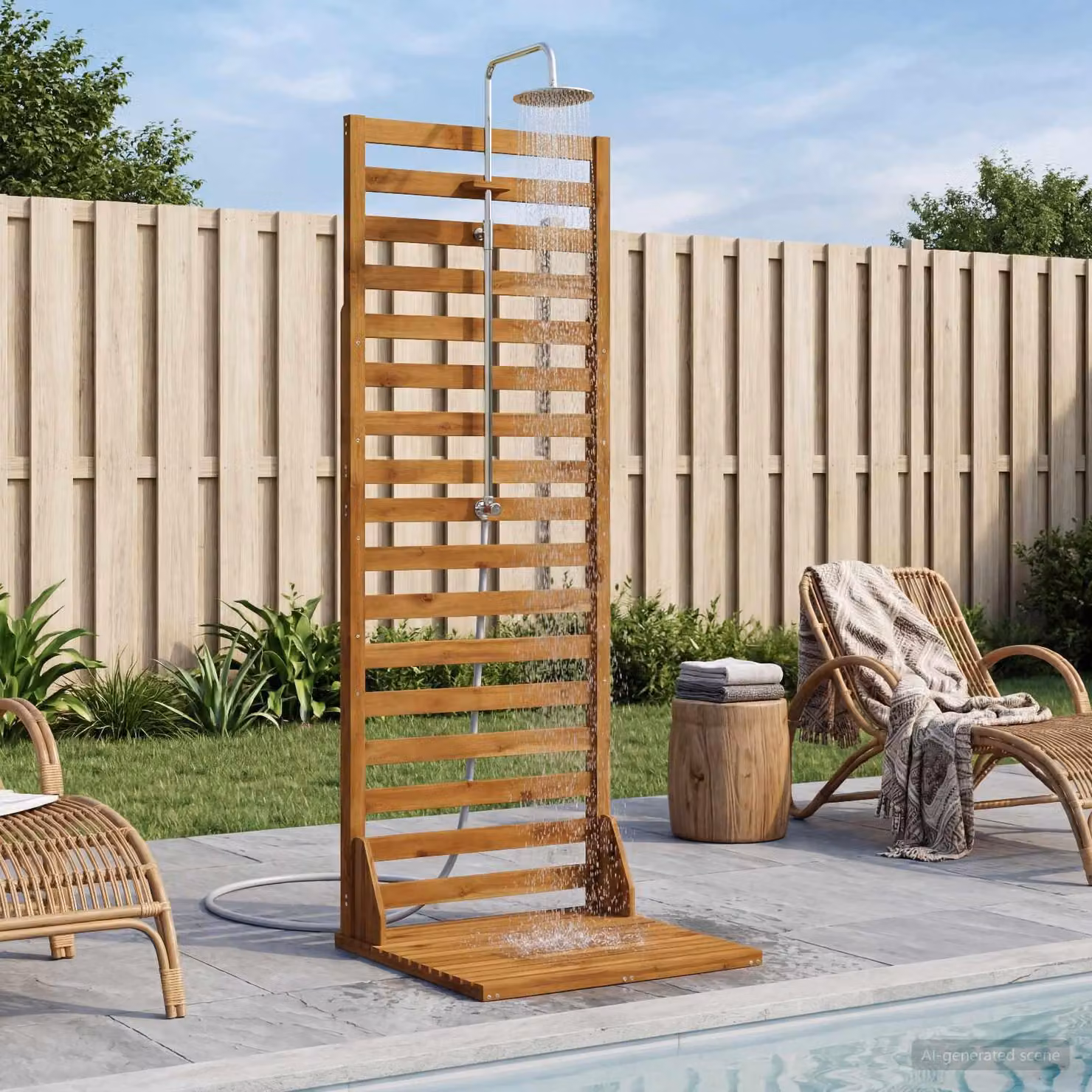 Maison Exclusive - Doccia da giardino 205,5 cm. Realizzata in legno di acacia massello e acciaio inossidabile, dal design naturale