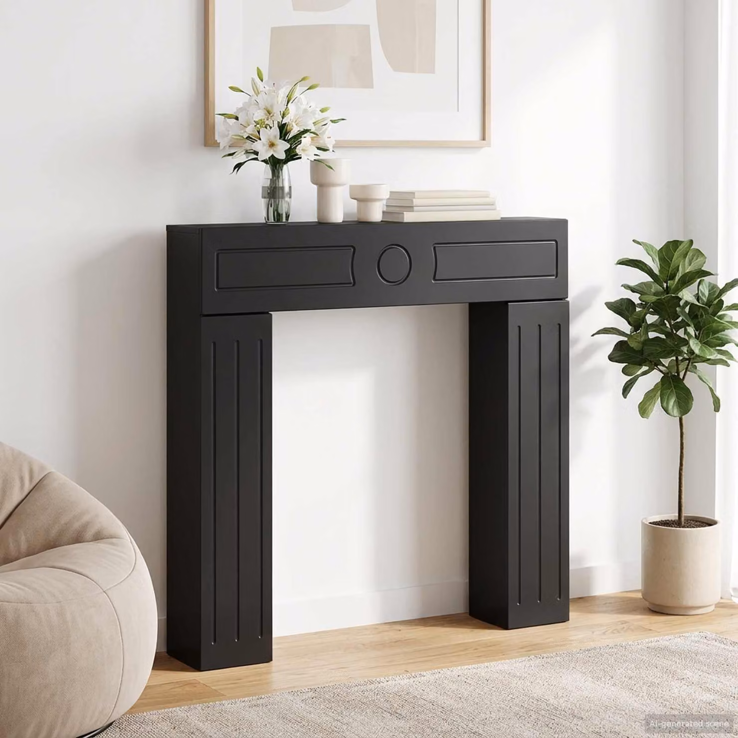 Cornice per camino moderna vidaXL in legno, colore nero, L: 102 cm, H: 100,5 cm, P: 18 cm