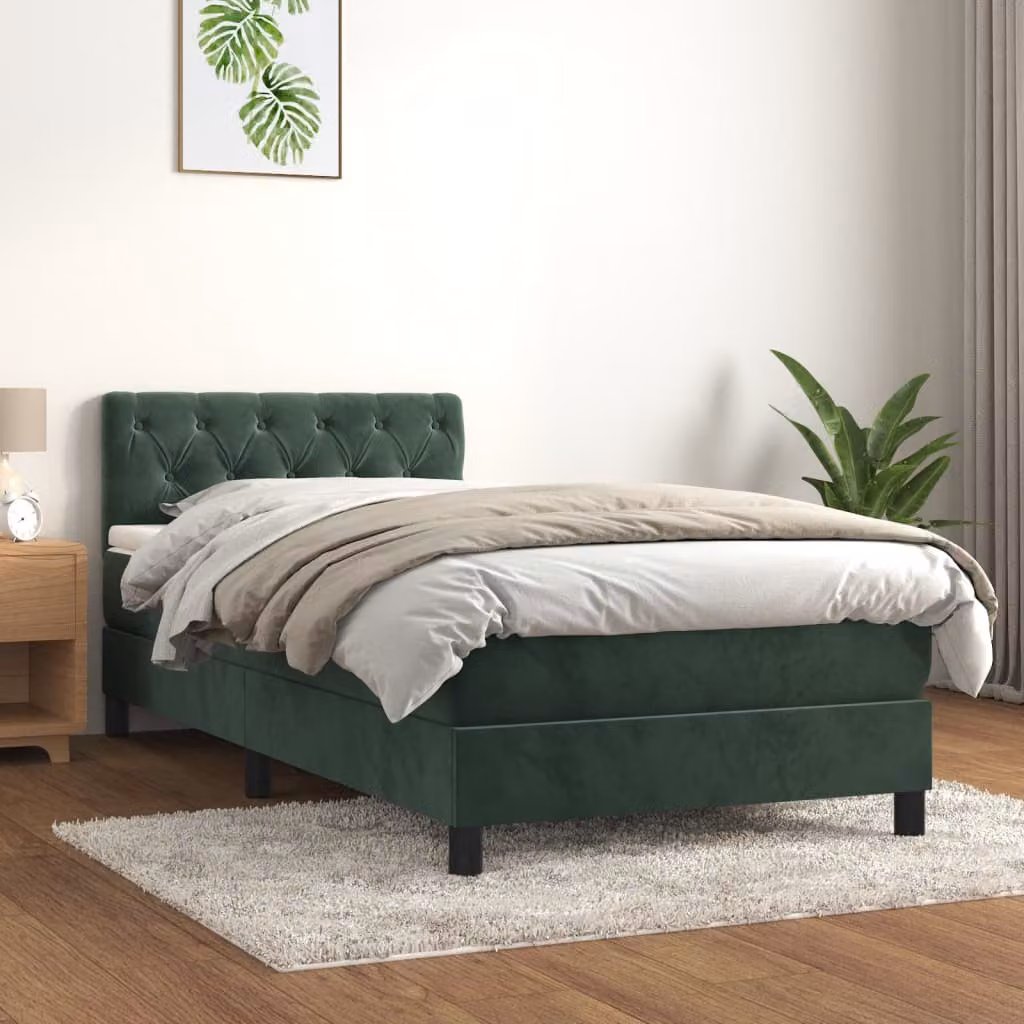 The Living Store Letto a molle con materasso verde scuro 80x200 cm in velluto