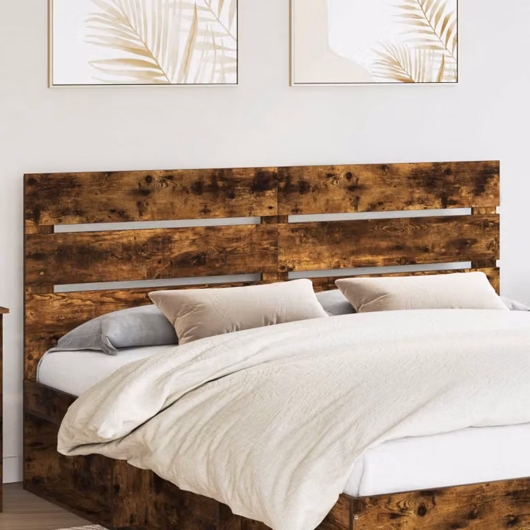 Testiera per letto moderna vidaXL in legno ingegnerizzato rovere fumé marrone L: 203,0 cm, H: 13,63 cm, P: 3,0 cm