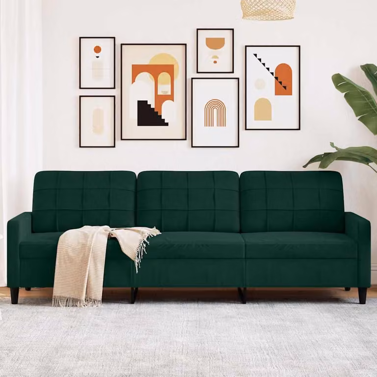 vidaXL Divano a 3 Posti Moderno in Velluto Verde con Struttura in Metallo L: 226 cm, P: 80 cm, H: 77 cm