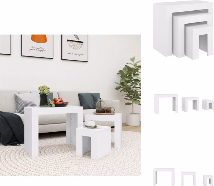 vidaXL Set di 3 tavoli, materiale bianco a base di legno - Tavolini da caffè