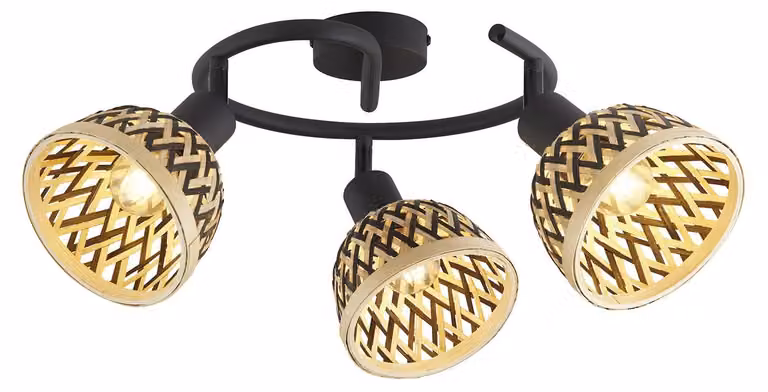 Plafoniera Industrial-Nordico Lancia Acciaio Nero Legno Marrone 3 Luci E14