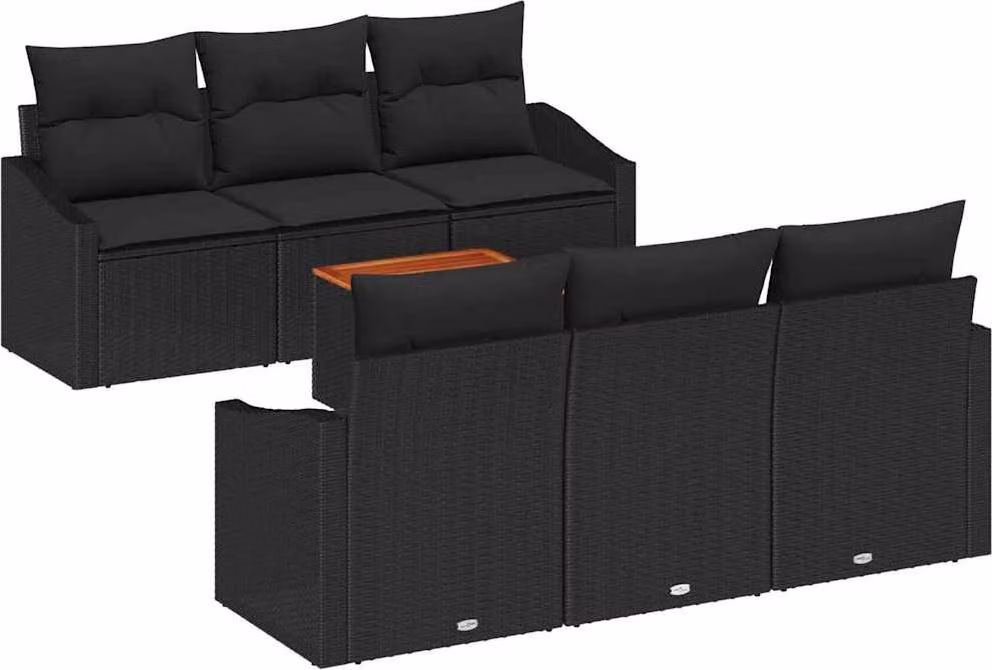 Set Divano da Giardino con archiviazione 7 pcs Nero polyrattan